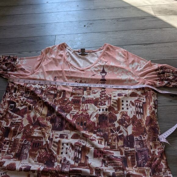 Catherines Pink Sheer Mesh Cityscape Building Plus Size 2x - Picture 5 of 7